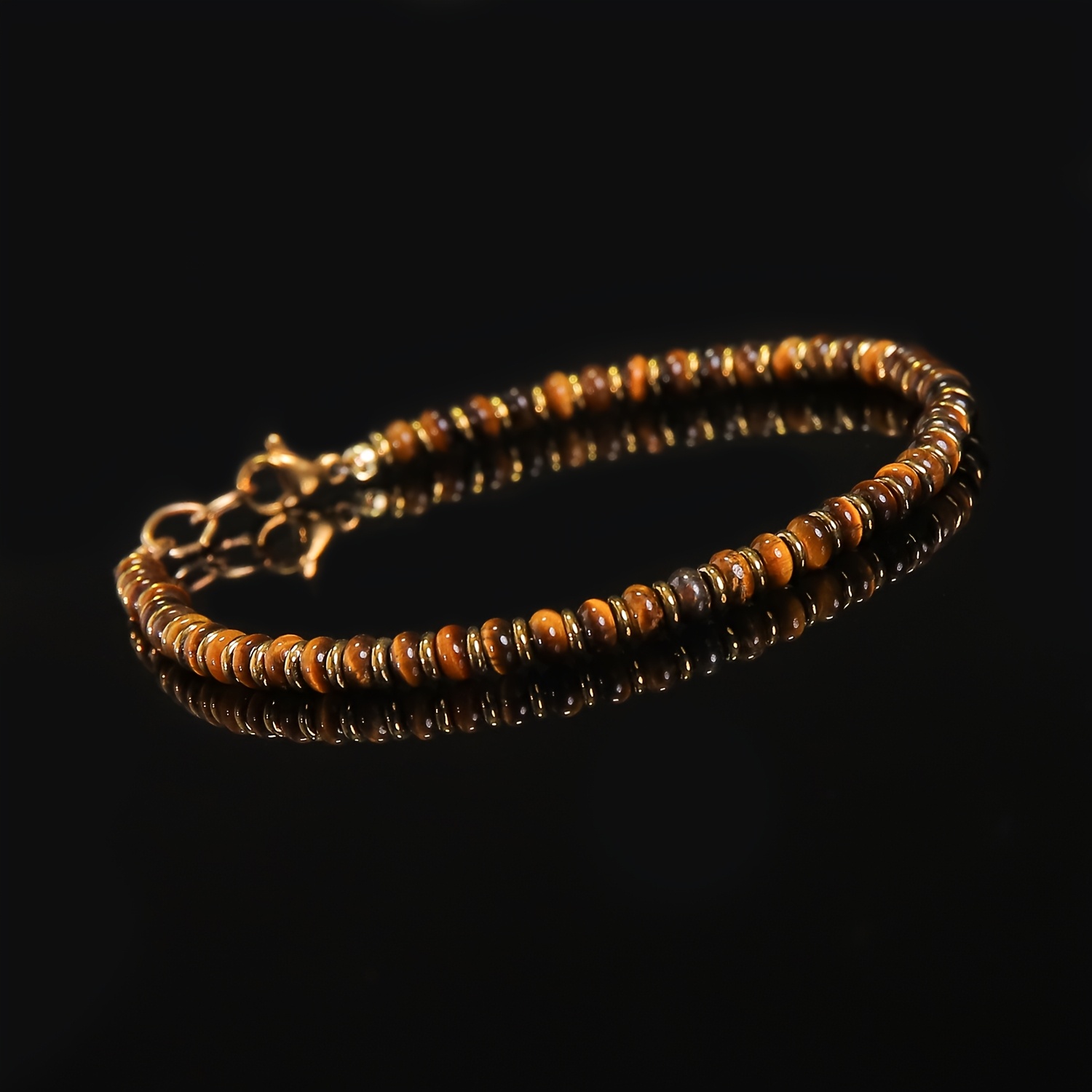 Yellow Agate & Tiger Eye Beaded Bracelet with Golden Spacers